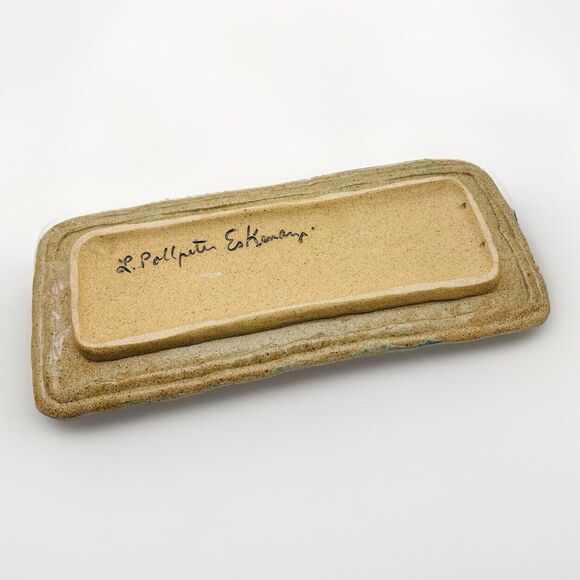 Laurie Pollpeter Eskenazi Ceramic Stoneware Tray Hand Painted Quilted Trinket - Picture 6 of 9